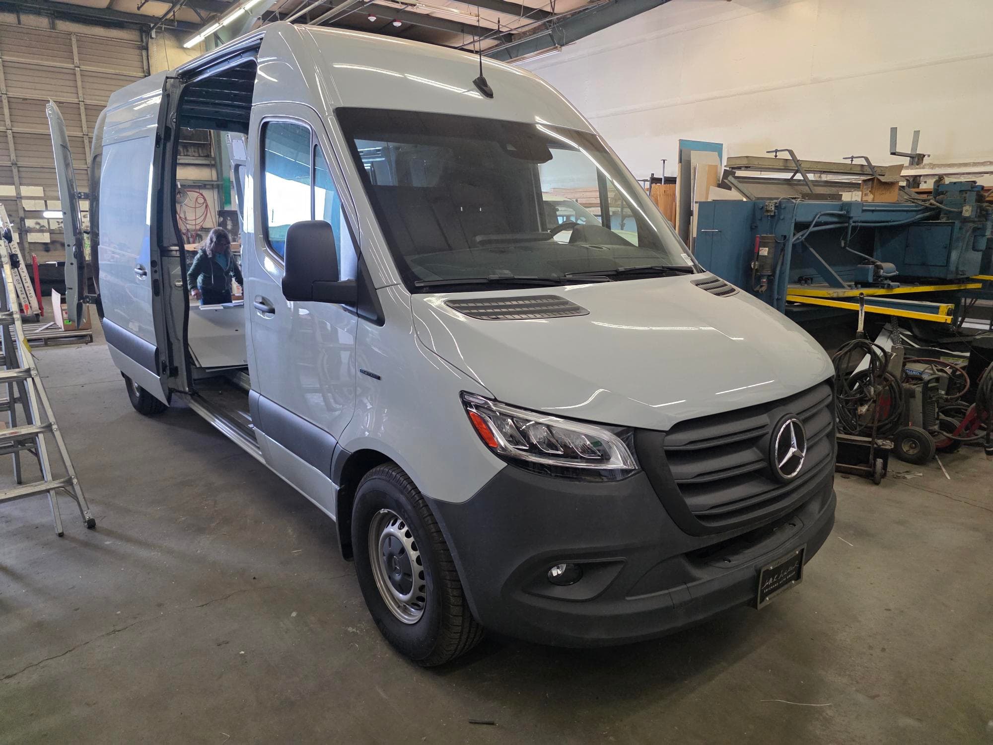 The Mobile Market van from the front, parked and ready to trade