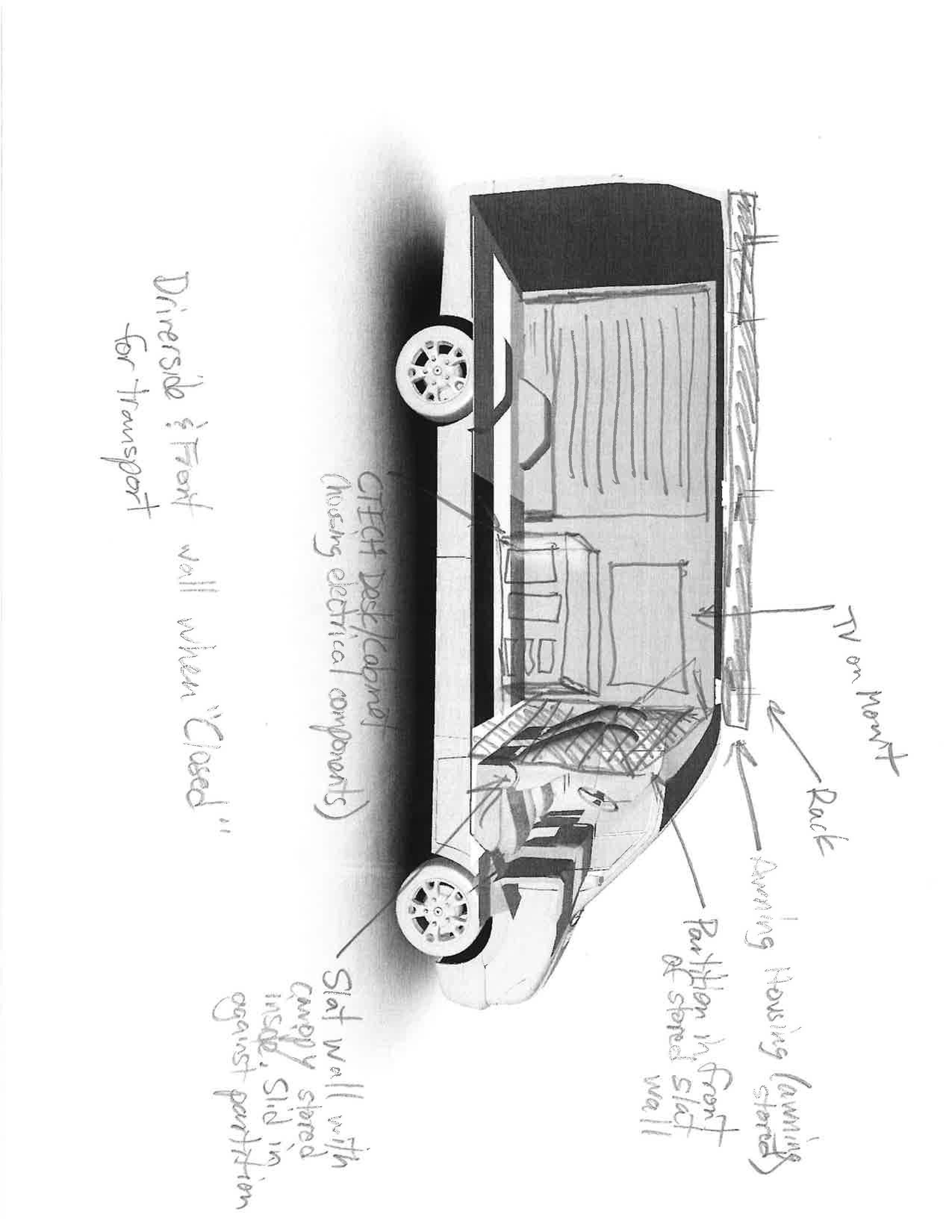 Hand-drawn concept sketch of the Mobile Market van