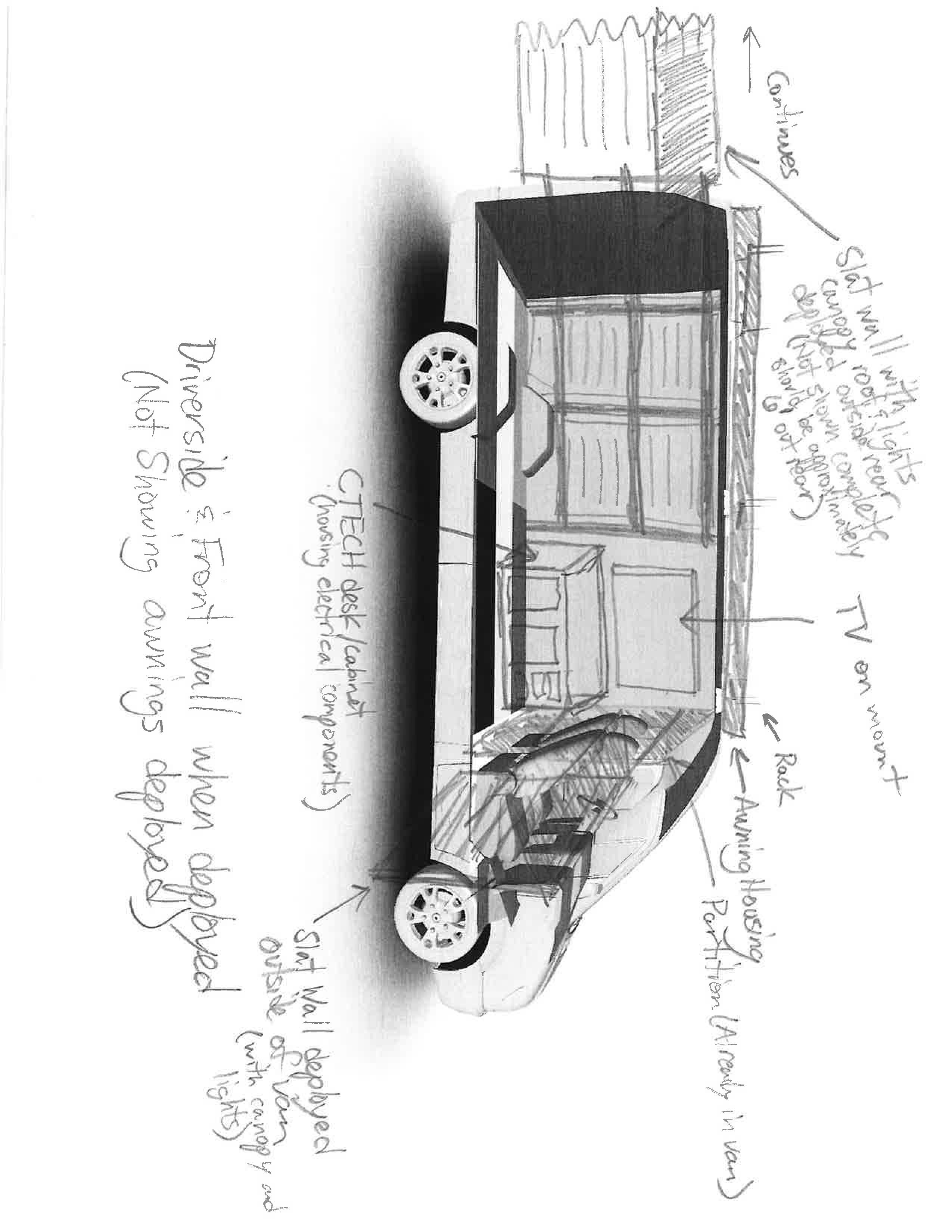 Hand-drawn concept sketch of the deployed slatwall